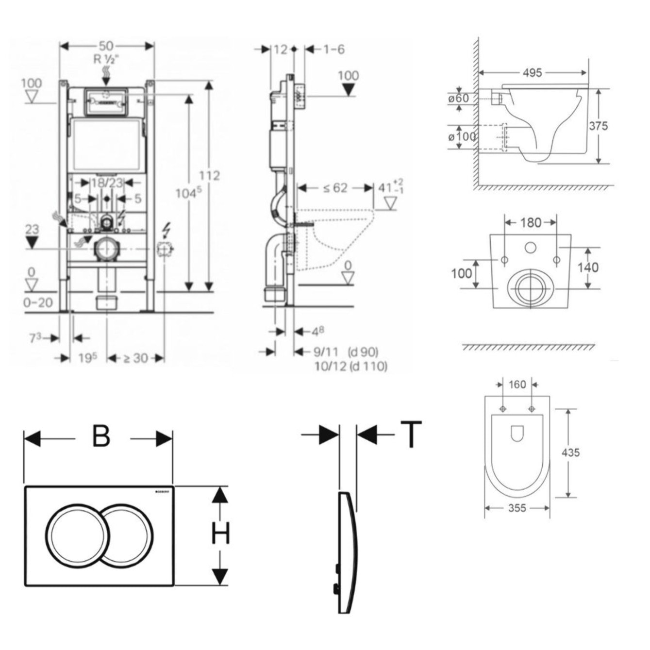 Bâti-support Geberit + WC sans bride Swiss Aqua Technologies + Abattant SoftClose + pieds autoportants + Plaque (DelanoTQGebX)