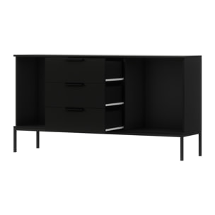 Savanna - buffet bas - effet bois et noir - 3 tiroirs et 2 portes - 150 cm - Noir / Bois