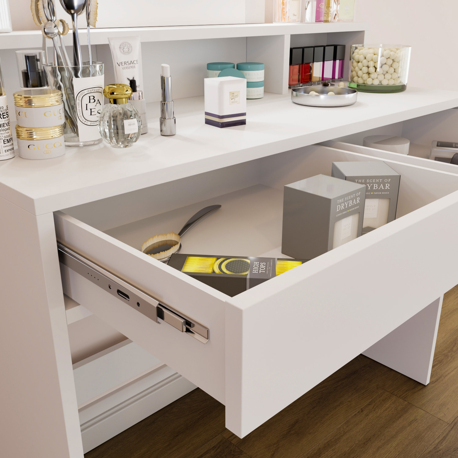 Toeletta Tavolino Da Trucco Tavolo Con 9 Luci LED Con Luminosità Regolabile Specchio 2 Cassetti 3 Vani A Giorno Postazione Make Up 40 x 100 x 145 Cm