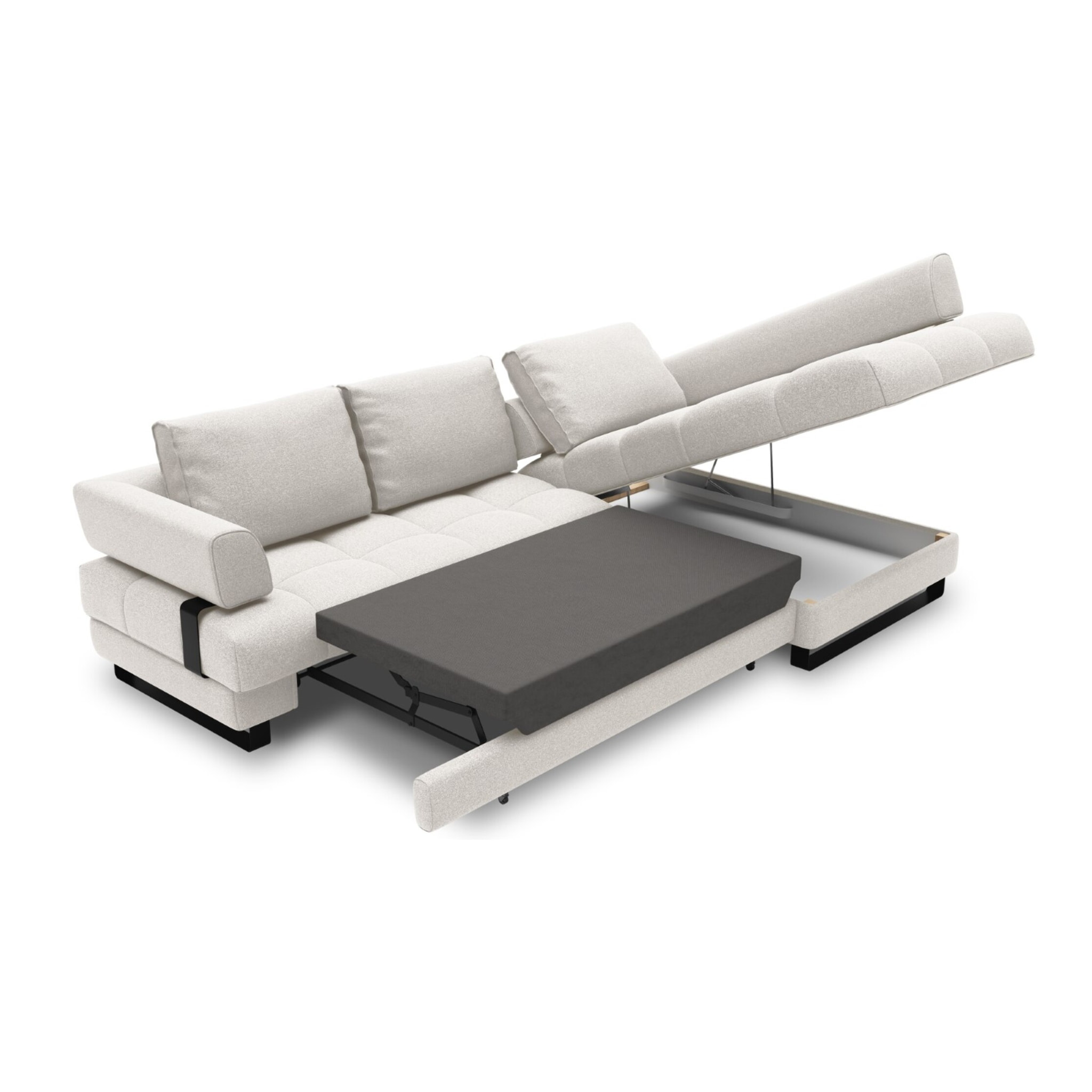 Canapé d'angle droit convertible avec coffre de rangement "Clinton" 5 places en tissu structurel gris clair