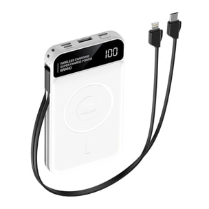 Powerbank da 10.000 mAh con ricarica wireless da 5 W, uscita di ricarica super rapida PD22,5 W, ricarica rapida. Schermata dell'indicatore di carica.