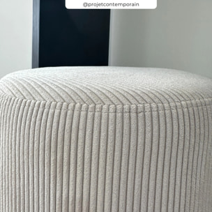 Pouf rond en velours côtelé beige - Lily