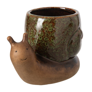 J-Line Cache-pot escargot - grès - beige/vert