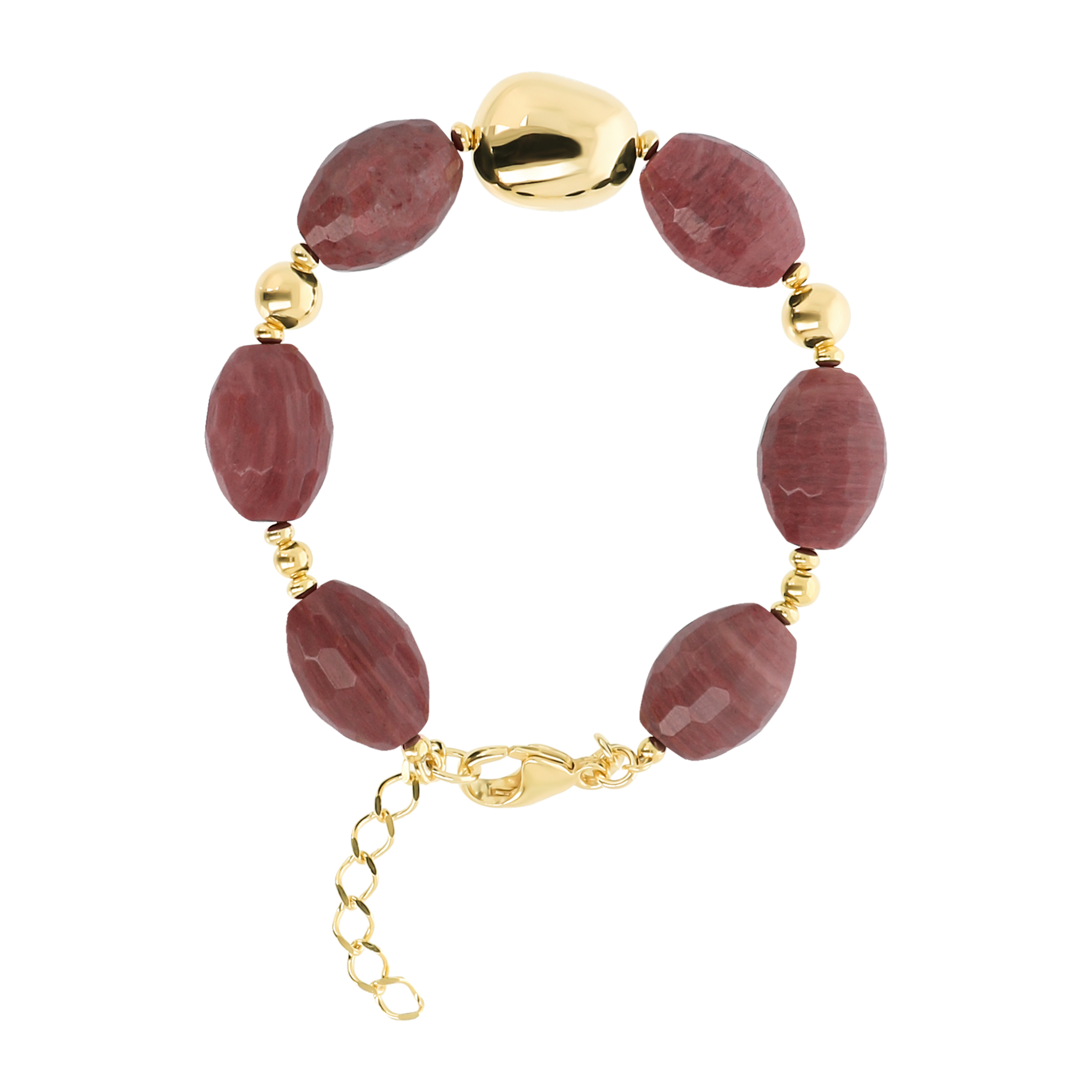 Bracciale in Argento 925 placcato Oro Giallo 18Kt con Quarzite Rosa Sfaccettata