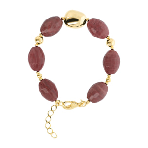 Bracciale in Argento 925 placcato Oro Giallo 18Kt con Quarzite Rosa Sfaccettata