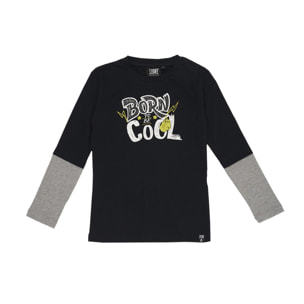 Camiseta infantil bicolor de manga larga con estampado Basic