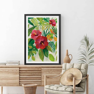 Poster Hibiscus des tropiques Affiche + cadre en bois - Noir