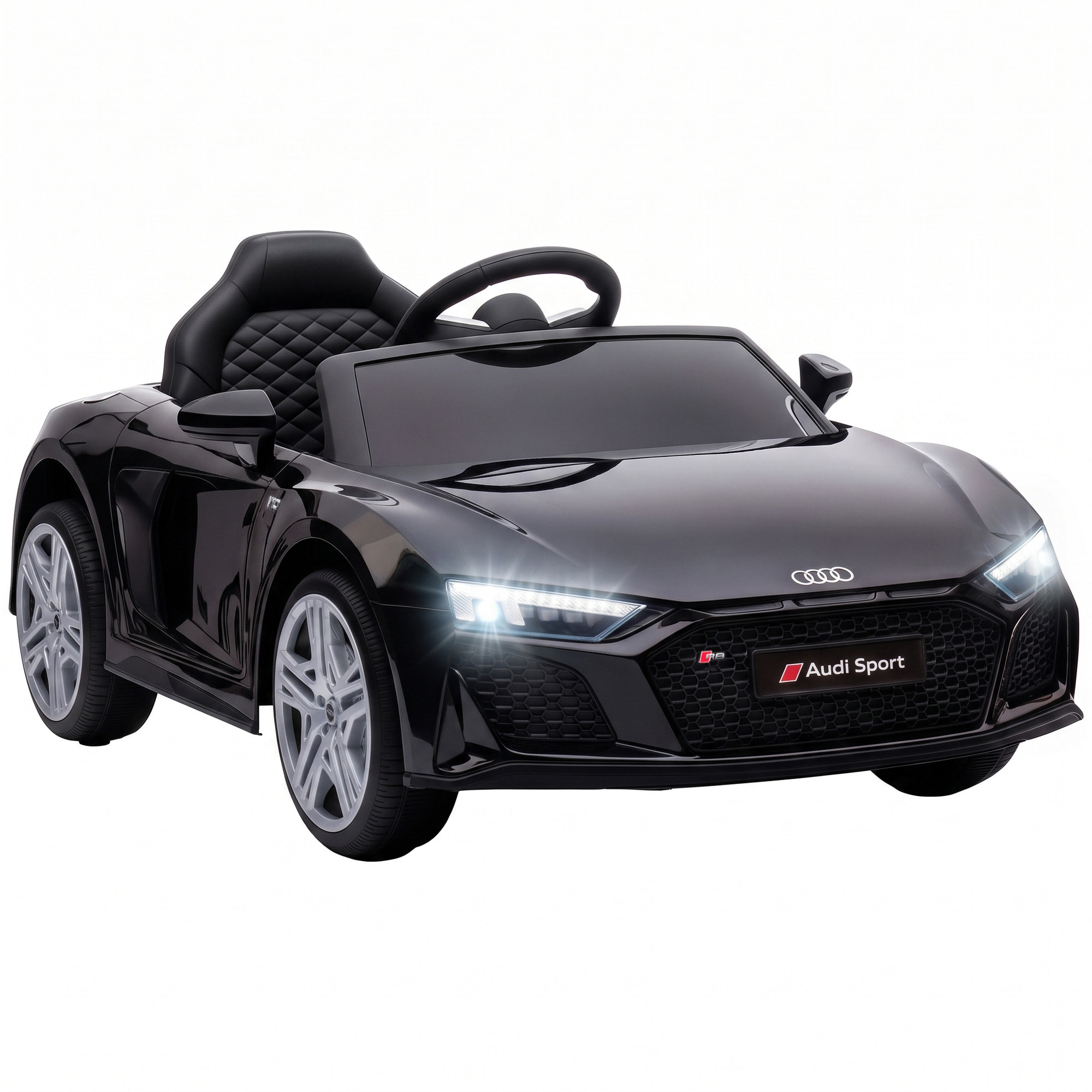 Coche Eléctrico para Niños Audi R8 Spyder Coche de Batería Litio 12V con Mando a Distancia 2,4 G 2 Motores Arranque Suave Suspensión Trasera Música Bocina USB Faros LED +3 Años 3-5km/h Negro
