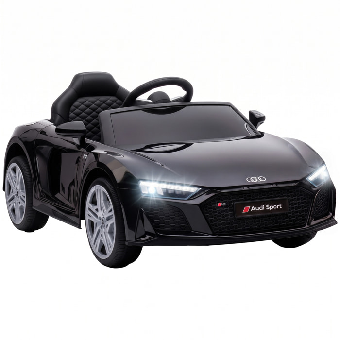 Coche Eléctrico para Niños Audi R8 Spyder Coche de Batería Litio 12V con Mando a Distancia 2,4 G 2 Motores Arranque Suave Suspensión Trasera Música Bocina USB Faros LED +3 Años 3-5km/h Negro