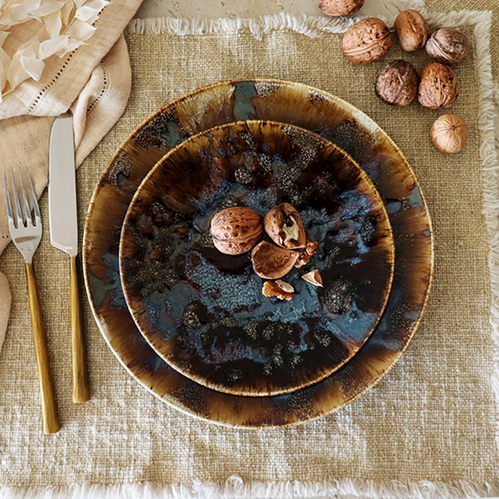 Lot de 6 assiettes à dessert en porcelaine marron 20cm VOLCANO