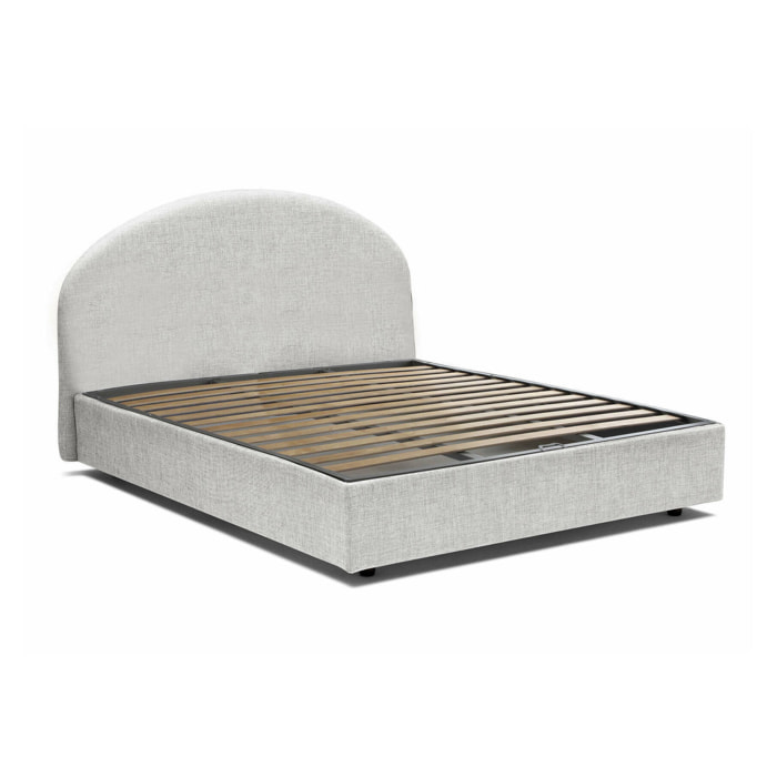 Letto matrimoniale Fiorella, Letto contenitore con rivestimento in tessuto, 100% Made in Italy, Apertura frontale, adatto per materasso Cm 160x200, Bianco