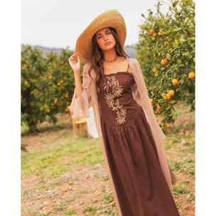 Vestido midi de tirantes con bordados