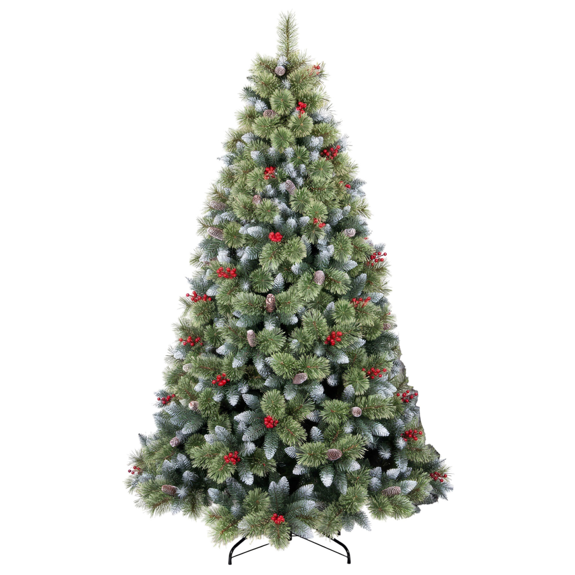 Cortina - Albero di Natale Innevato in PVC e PP con Pigne e Bacche Ø83x150H, 572 Punte