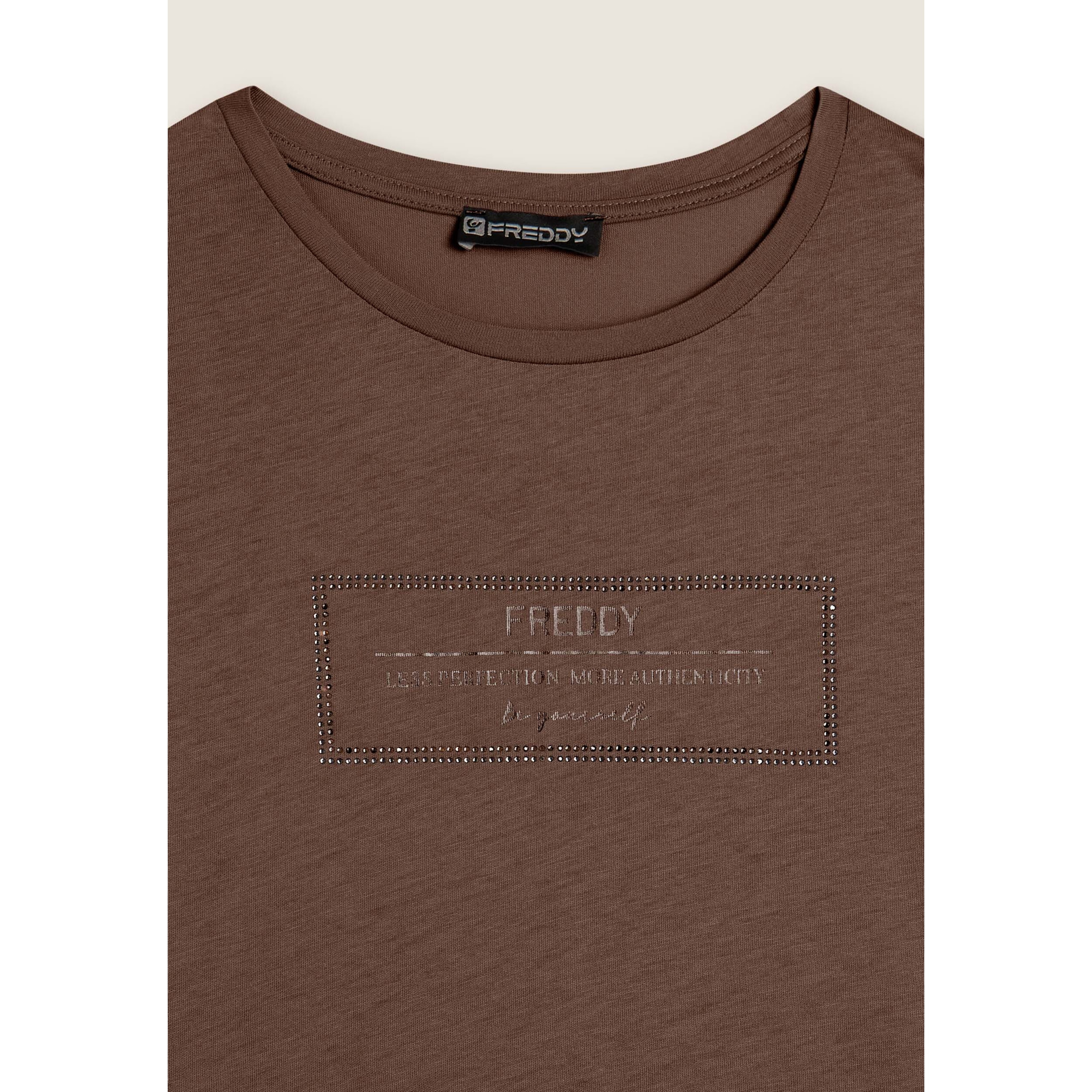 T-shirt donna lunga con spacchi e grafica brillante