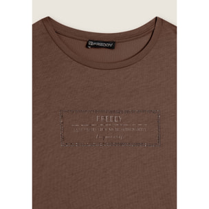 T-shirt donna lunga con spacchi e grafica brillante