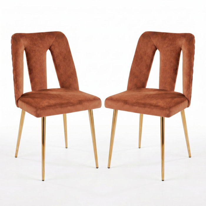 Sedia Imbottita in Effetto Velluto con Schienale Aperto e Gambe Oro, Design Moderno ed Elegante per Sala da Pranzo, Cucina, Soggiorno, Studio e Ufficio