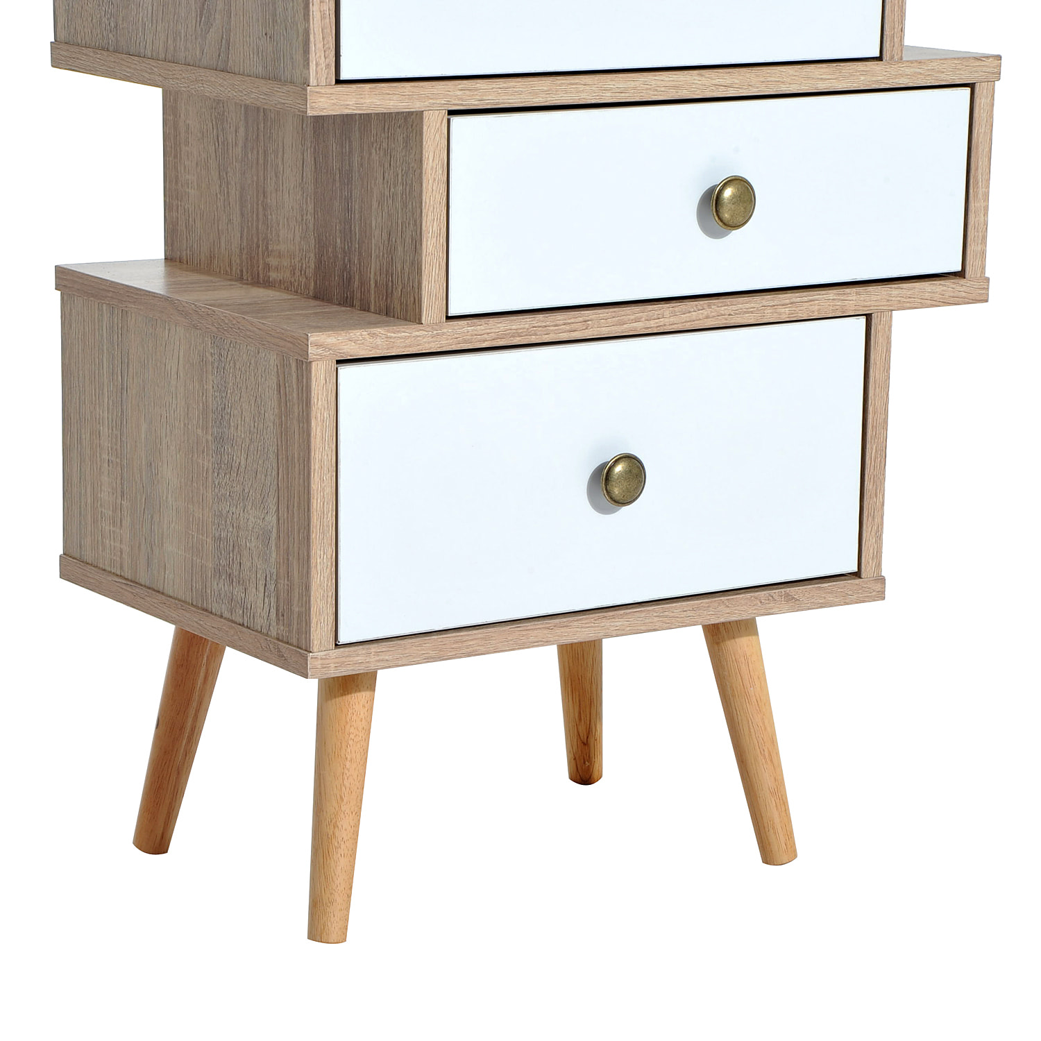 Meuble commode chiffonnier style scandinave 4 tiroirs coulissants 47 x 30 x 81 cm coloris blanc bois de chêne