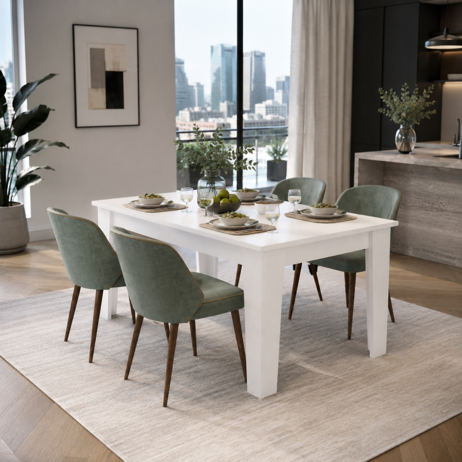 Tavolo da Pranzo Allungabile Da 140 A 200 Cm Gambe a Spillo Design Moderno 8 Posti Estensibile Guide In Metallo Cucina Salotto Soggiorno Bianco
