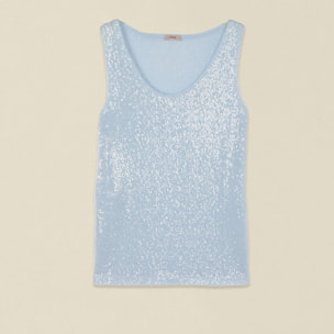 Oltre - Top in tulle e paillettes - Azzurro
