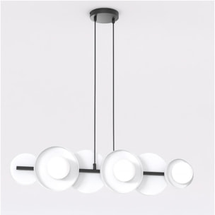 Lampada a sospensione Model con struttura in acciaio nero e diffusori bianchi