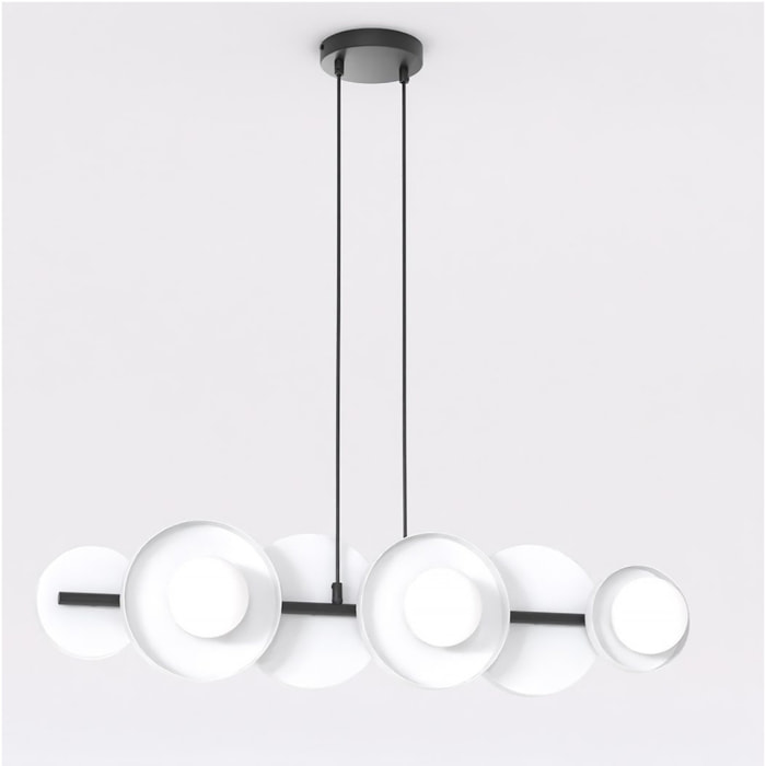 Lampada a sospensione Model con struttura in acciaio nero e diffusori bianchi