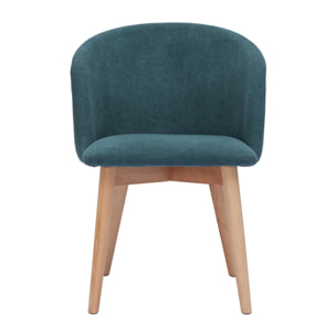 Chaises scandinaves en tissu effet velours bleu canard et bois clair massif (lot de 2) VANITY