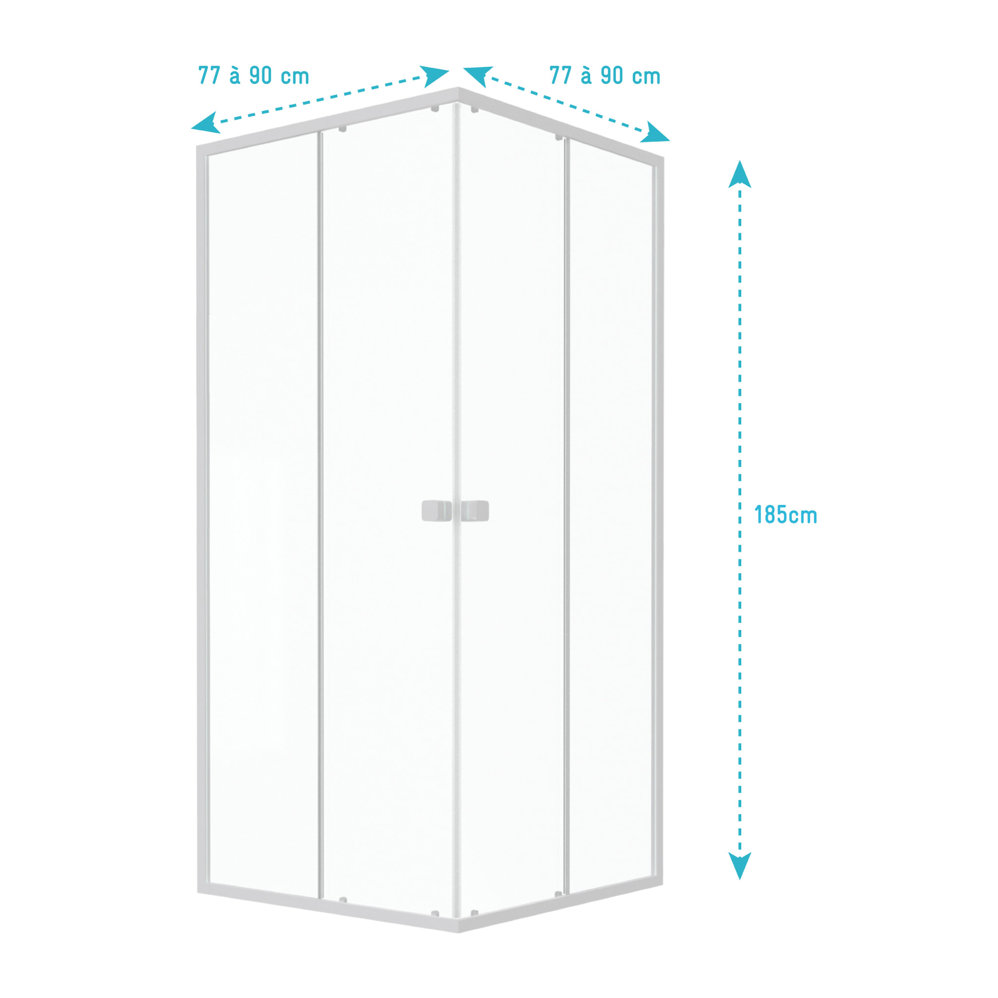 Porte de douche carrée blanc extensible 77 à 90cm de largeur - verre transparent - WHITY