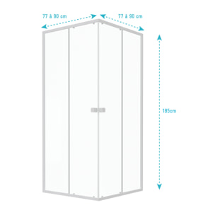 Porte de douche carrée blanc extensible 77 à 90cm de largeur - verre transparent - WHITY