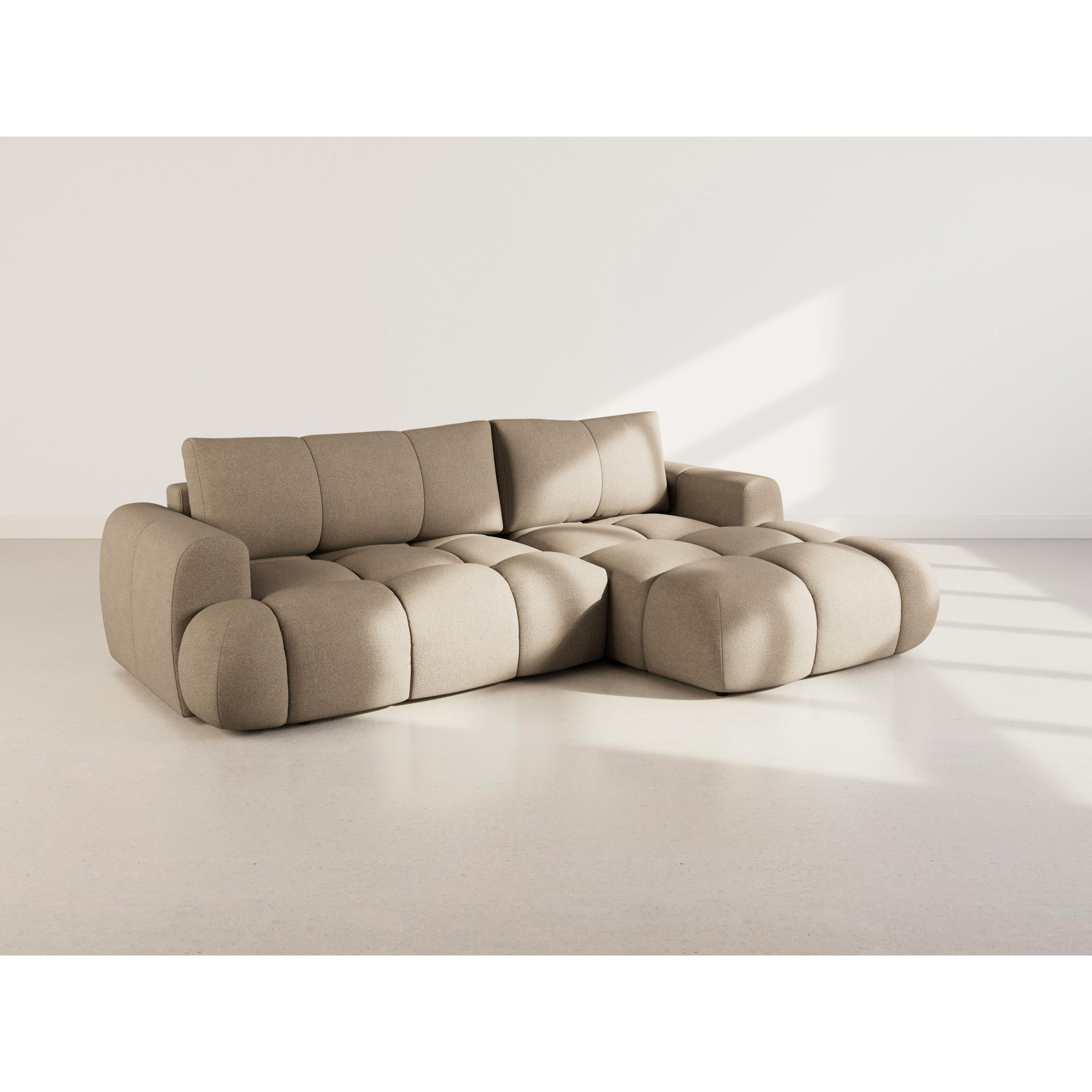 Yulin - Canapé d'angle droit 4 places convertible avec coffre en tissu bouclette - Marron