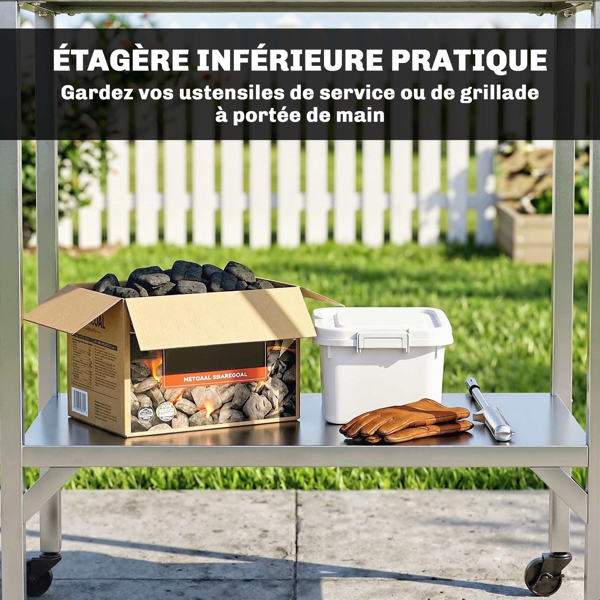 Chariot de barbecue - desserte plancha - acier inox - argenté