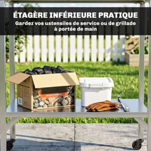 Chariot de barbecue - desserte plancha - acier inox - argenté