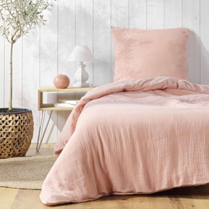Parure de lit en gaze de coton ANGELIA - Rose