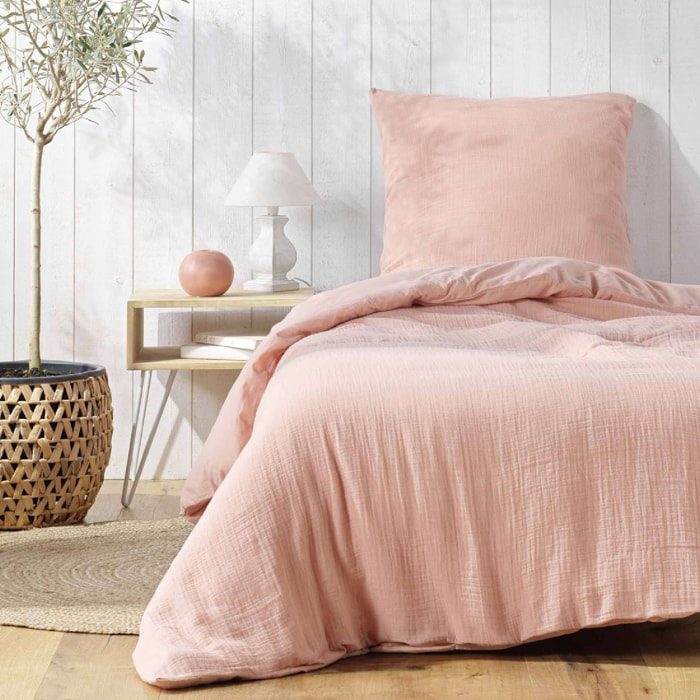 Parure de lit en gaze de coton ANGELIA - Rose