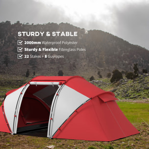 Tente de camping familiale 4-6 personnes 2 cabines fenêtre grande porte 4,3L x 2,4l x 1,7H m rouge gris