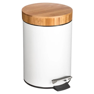 Poubelle à couvercle bambou 3L "Naturéo" blanc