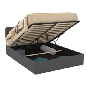 Lit coffre velours Louise avec sommier et tête de lit - Velours gris