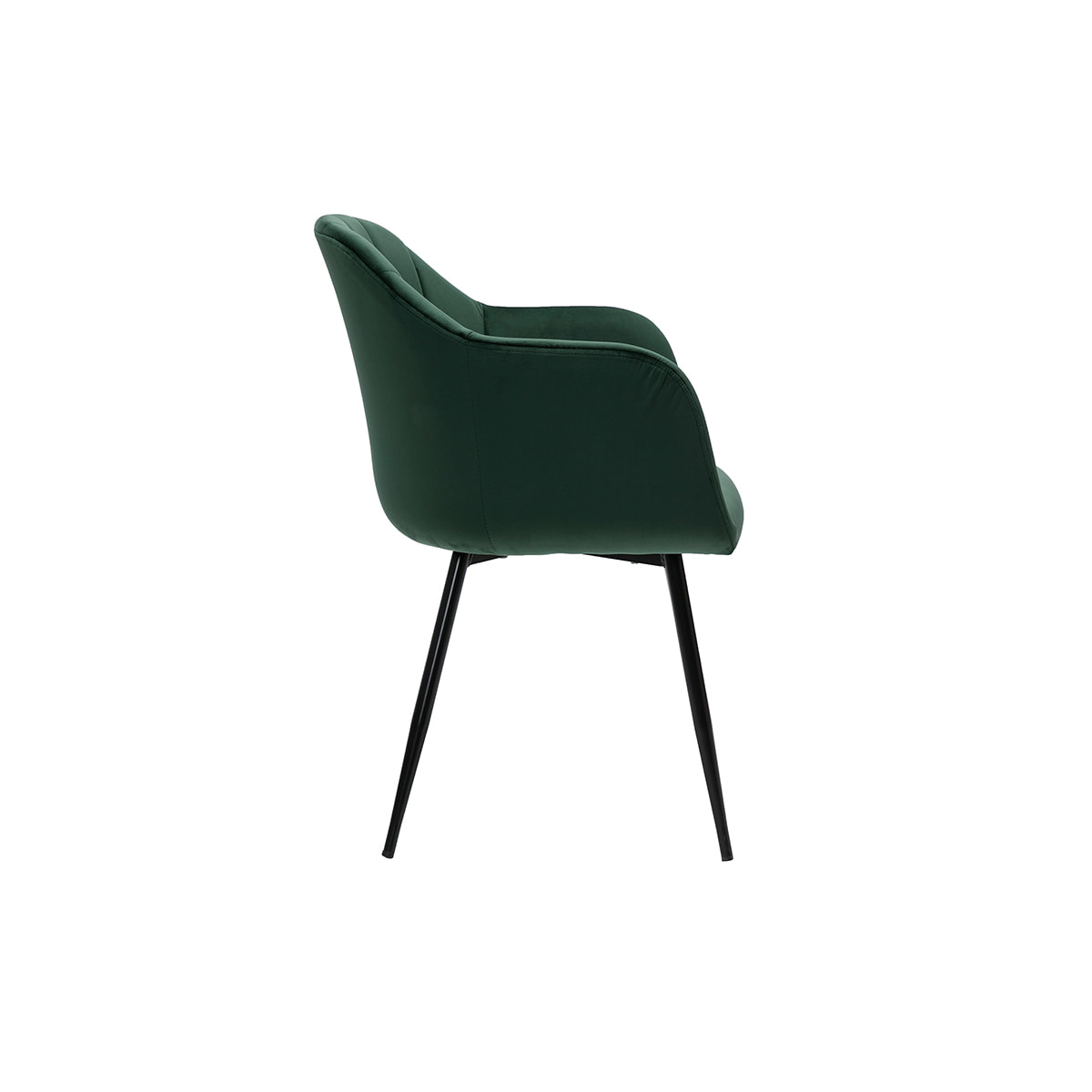 Chaise design en tissu velours vert foncé et métal noir MILLY