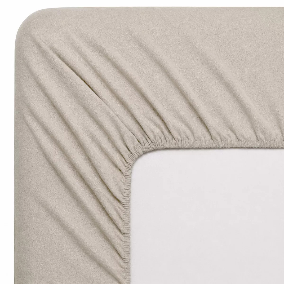 Drap housse b35 pur coton lavé tissé teint beige Chambray naturel
