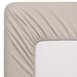 Drap housse b35 pur coton lavé tissé teint beige Chambray naturel
