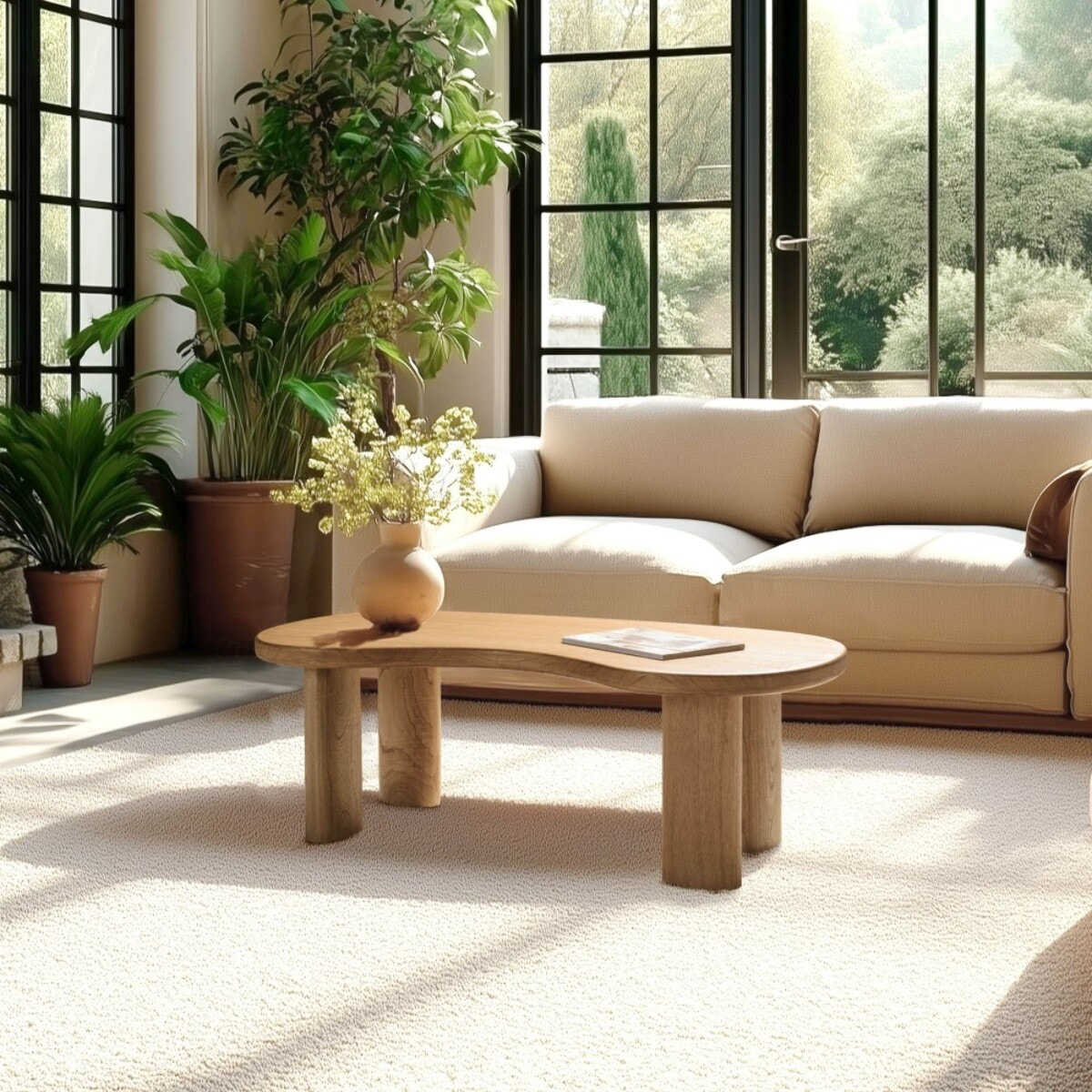 AMY - Table basse 120cm forme vague en bois de mindi AMY