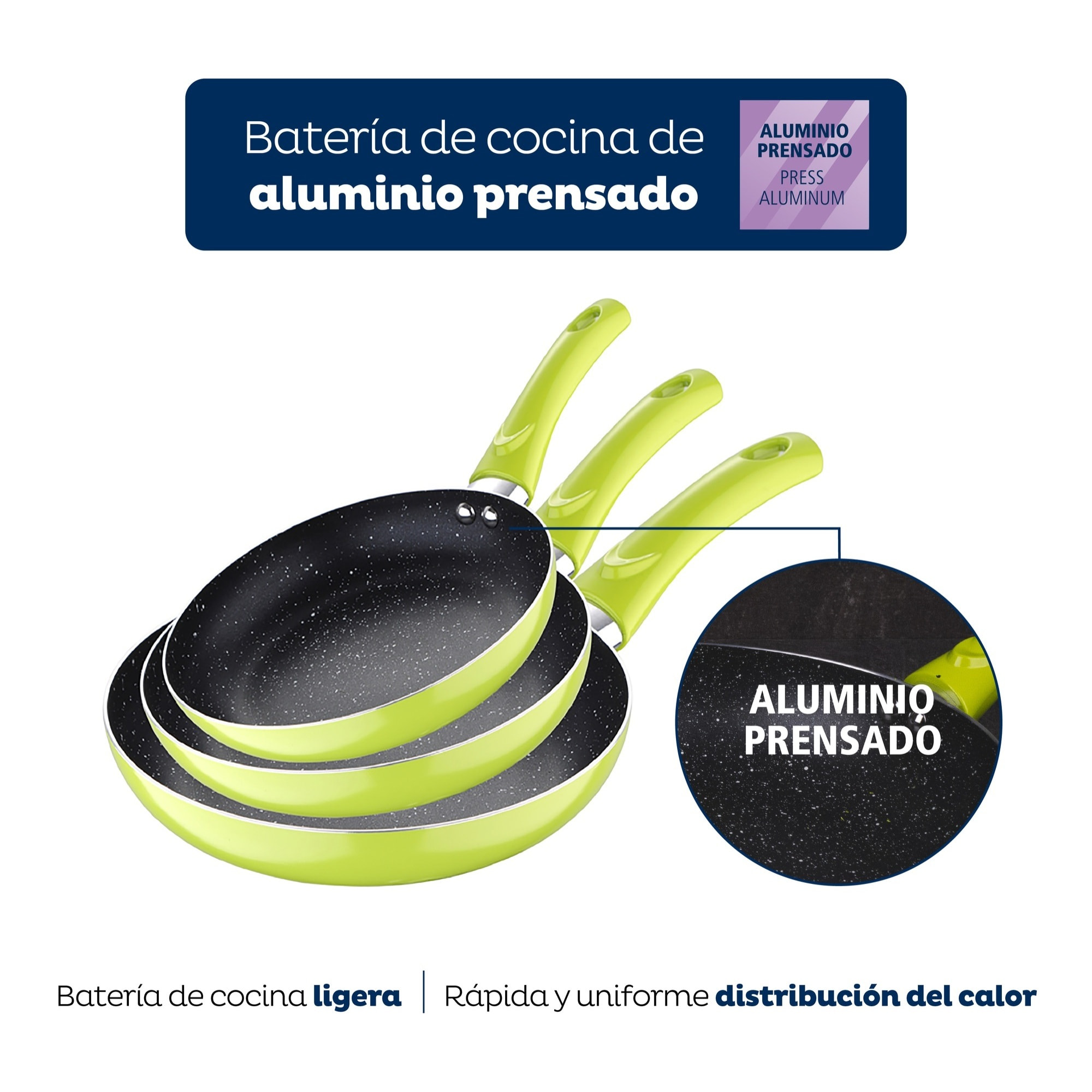 Set 3pc sarten (20+24+28cm) aluminio prensado verde molen