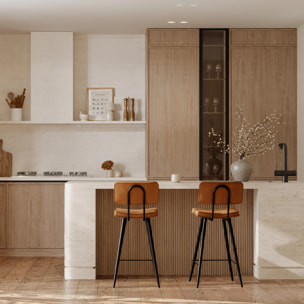 Lot de 2 chaises pour îlot central 66 cm en cuir synthétique camel - Texas