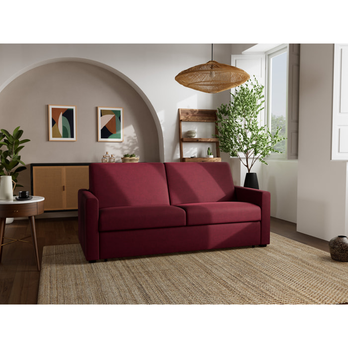 Julia - canapé 3 places convertible couchage quotidien matelas 14 cm en tissu - Prune
