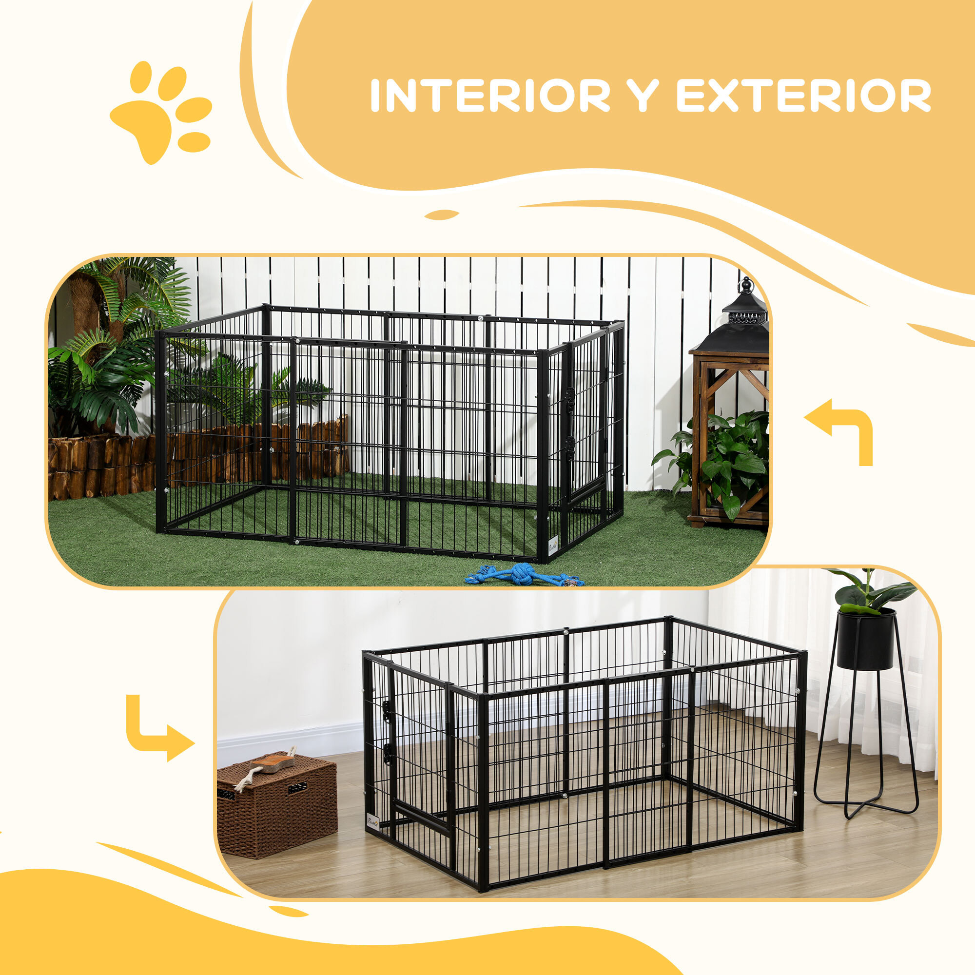 Parque para Perros de 6 Paneles Corralito para Perros Valla Metálica para Mascotas con Ancho Ajustable y Marco de Acero 82,5-150x79x61 cm Negro