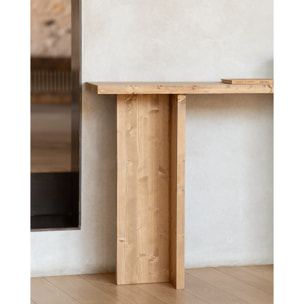 Consola de madera maciza en tono roble medio de 120x80cm Alto: 35 Largo: 120 Ancho: 80