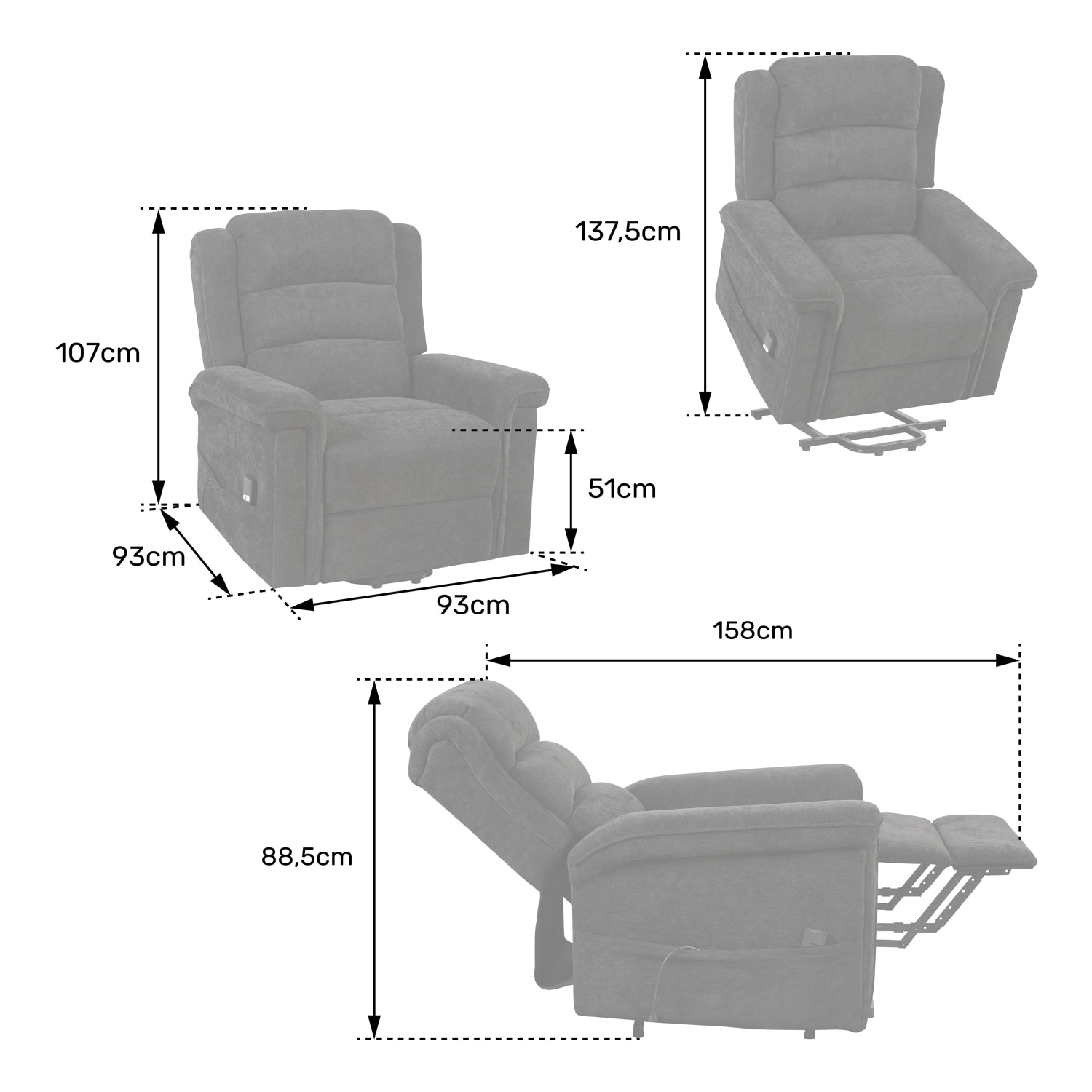 Fauteuil électrique inclinable BERNIE gris