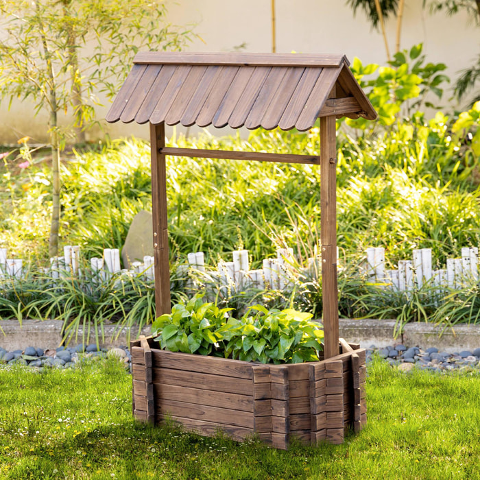 Jardinière design puit de jardin avec toit - carré potager dim. 93L x 55l x 137H cm - bois sapin traité carbonisation