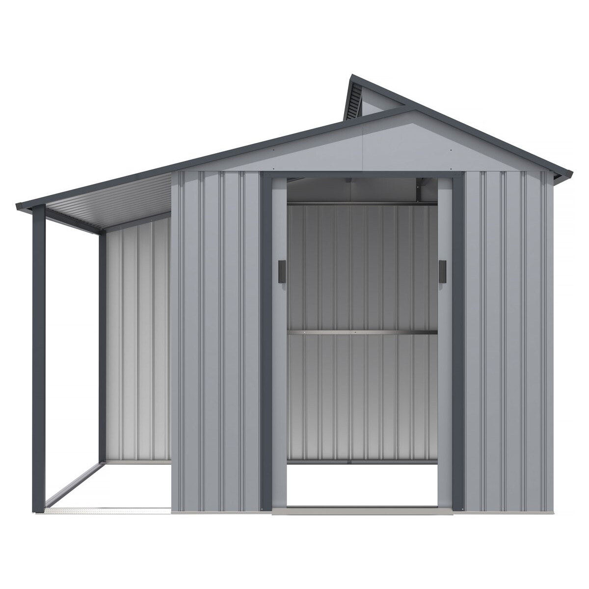 Abri de jardin métal avec pergola "Madras" - 9.12 m² - 257 x 355 x 237 cm - Gris