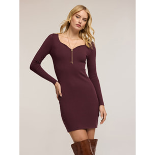 Motivi - Vestido ajustado de punto con escote corazón - Burgundy