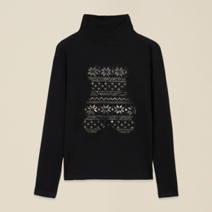 Oltre - T-shirt lupetto con stampa - Nero